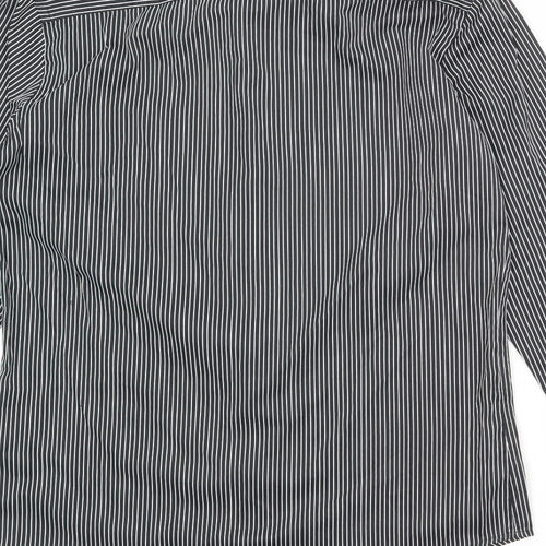 John Miller Mens Black Striped Polyester Button-Up Size 15 Collared Button