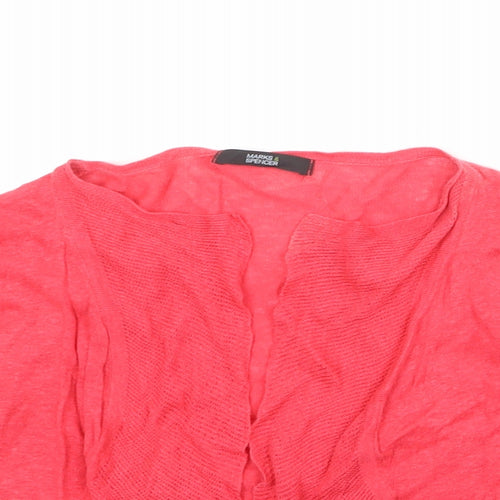 Marks and Spencer Womens Red V-Neck Linen Shrug Jumper Size 14