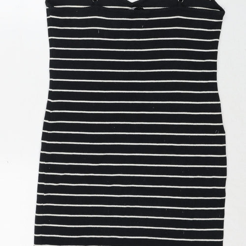 New Look Womens Black Striped Cotton Tunic Tank Size 18 V-Neck