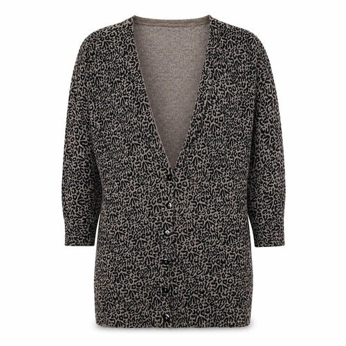 Warehouse Womens Black V-Neck Animal Print Viscose Cardigan Jumper Size 6 - Leopard Pattern