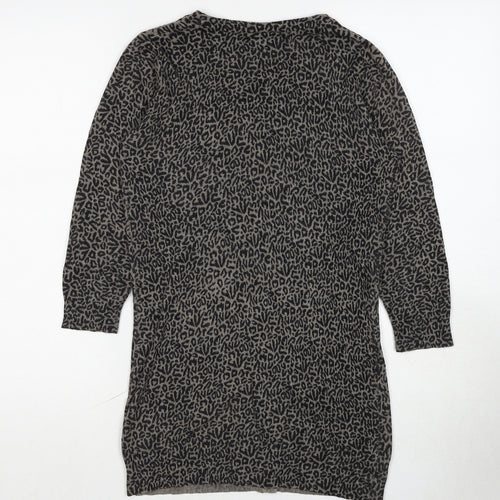 Warehouse Womens Black V-Neck Animal Print Viscose Cardigan Jumper Size 6 - Leopard Pattern