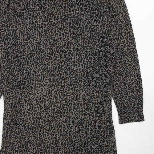 Warehouse Womens Black V-Neck Animal Print Viscose Cardigan Jumper Size 6 - Leopard Pattern