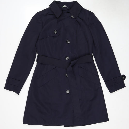 Marks and Spencer Womens Blue Polyester Trench Coat Coat Size 10 Button - Belted