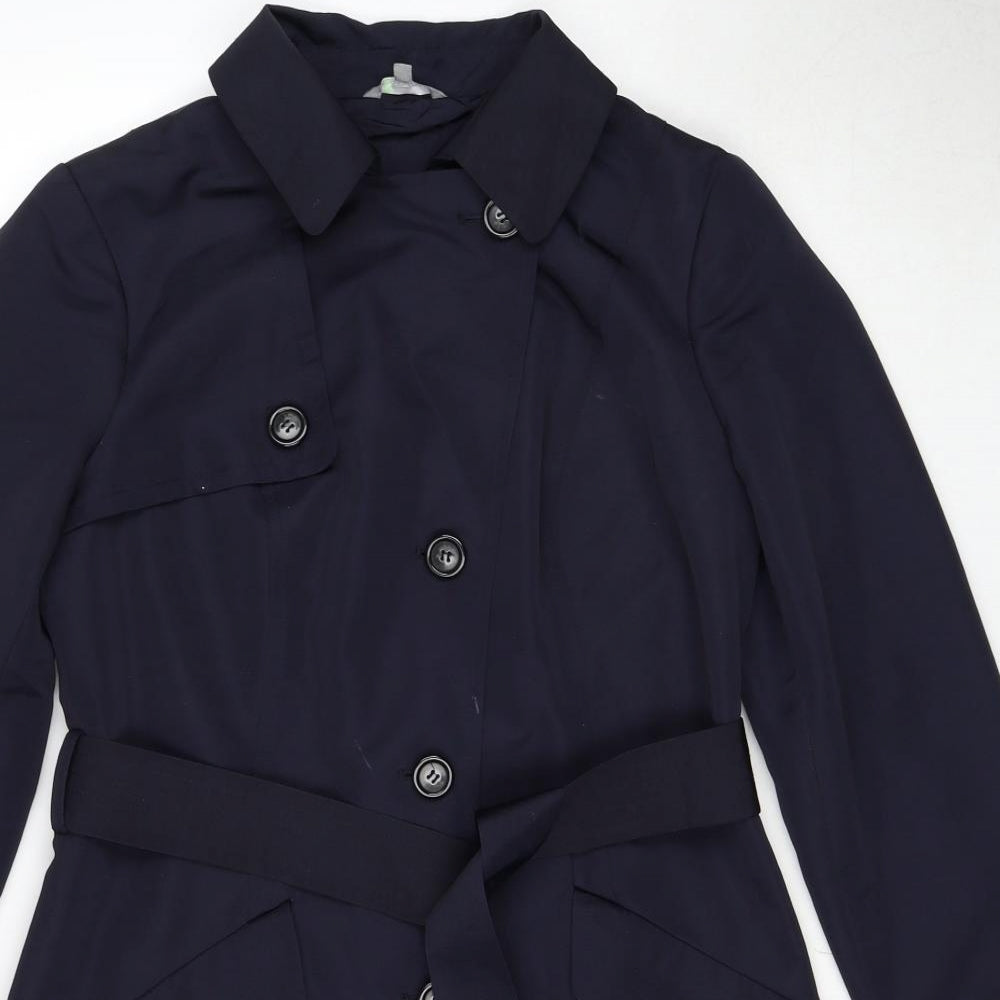 Marks and Spencer Womens Blue Polyester Trench Coat Coat Size 10 Button - Belted
