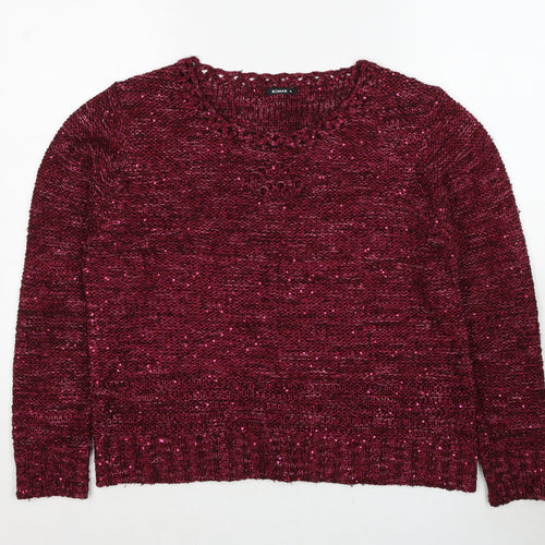 Roman Womens Red Round Neck Acrylic Pullover Jumper Size 16