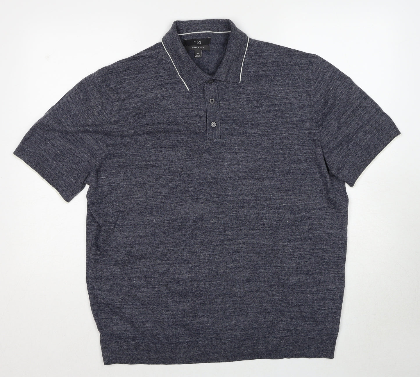 Marks and Spencer Mens Blue Geometric Cotton Polo Size XL Collared Pullover