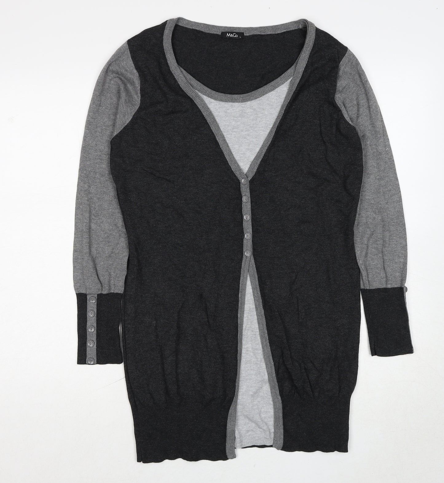 M&Co Womens Grey Round Neck Viscose Pullover Jumper Size L