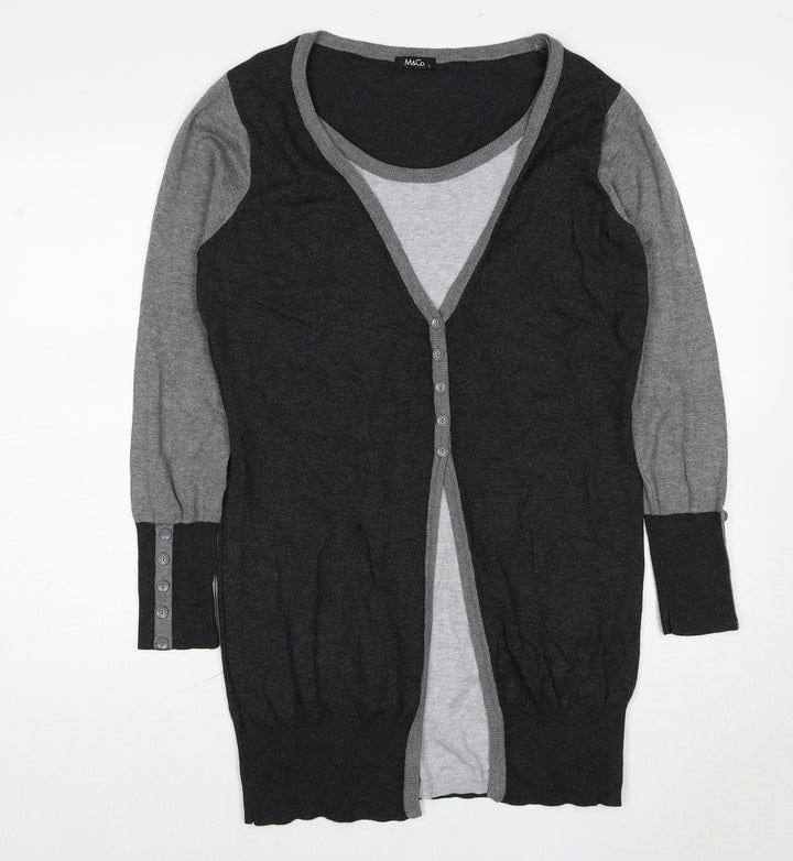 M&Co Womens Grey Round Neck Viscose Pullover Jumper Size L