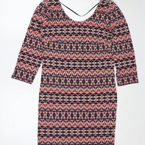 VERO MODA Womens Multicoloured Geometric Viscose Mini Size L Round Neck Pullover