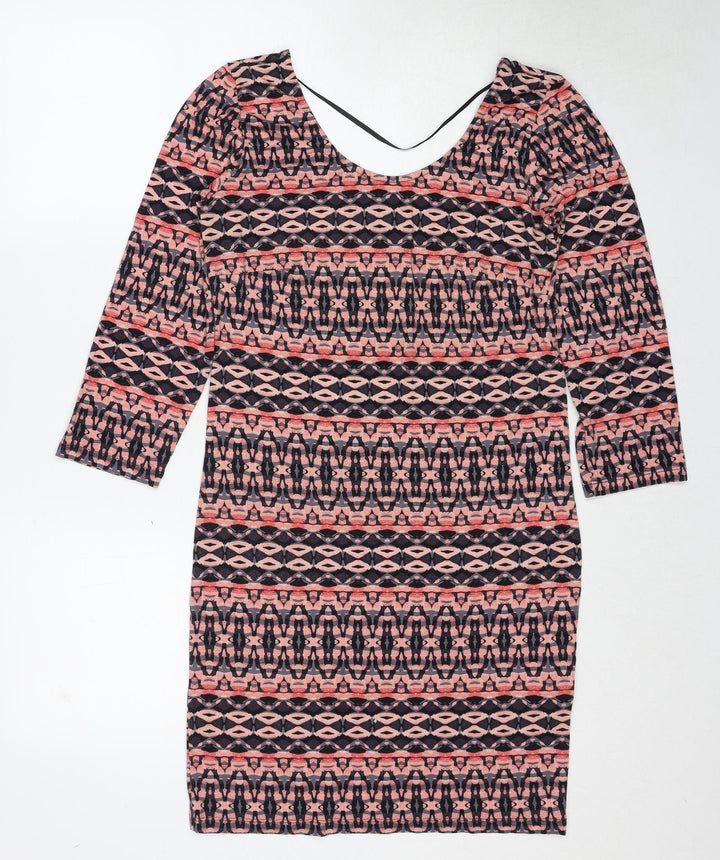 VERO MODA Womens Multicoloured Geometric Viscose Mini Size L Round Neck Pullover