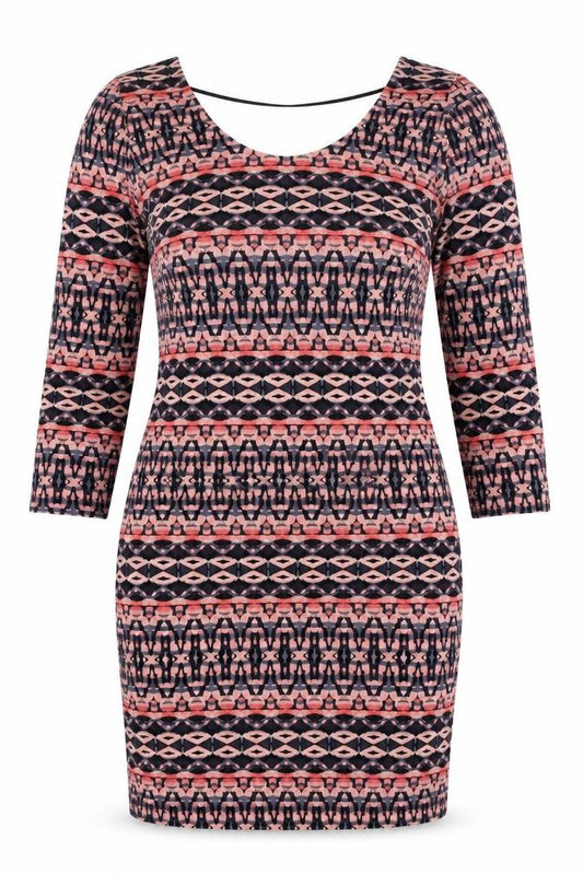 Front view of Vero Moda women’s multicoloured geometric viscose mini, size L, round neck pullover