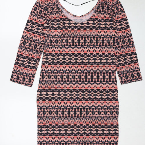 VERO MODA Womens Multicoloured Geometric Viscose Mini Size L Round Neck Pullover