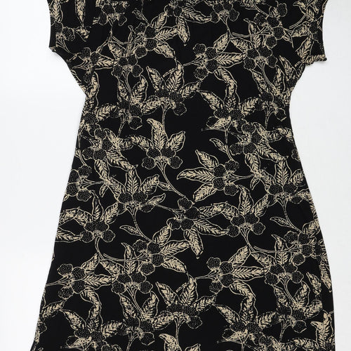 INDISKA Womens Black Geometric Viscose Wrap Dress Size XL V-Neck Tie