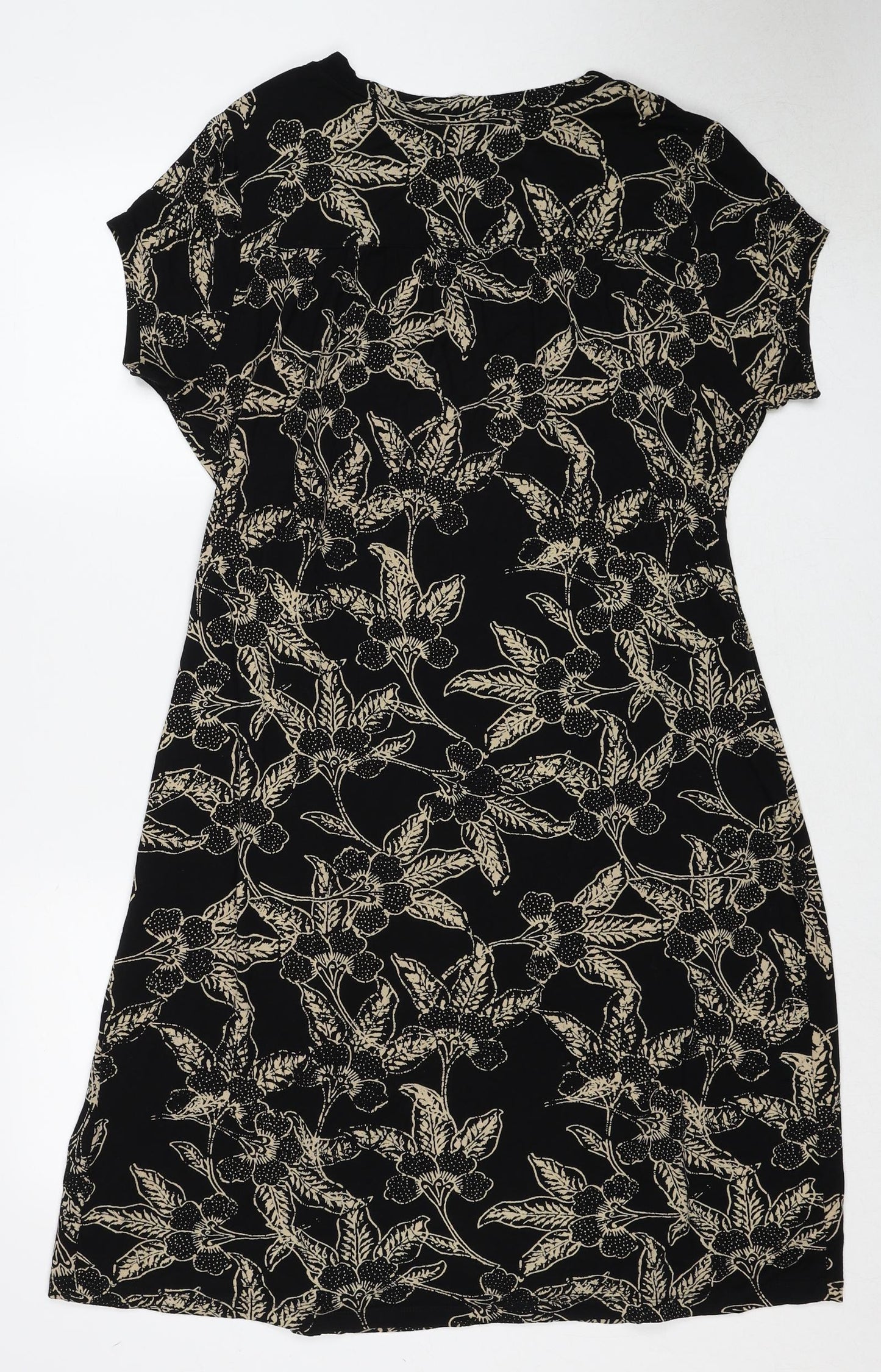 INDISKA Womens Black Geometric Viscose Wrap Dress Size XL V-Neck Tie