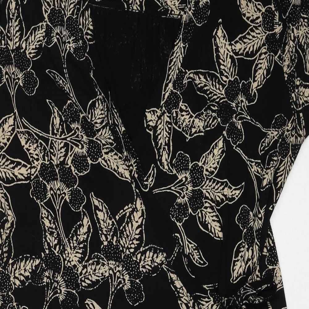 INDISKA Womens Black Geometric Viscose Wrap Dress Size XL V-Neck Tie