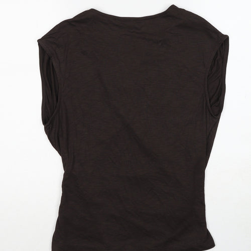 Marks and Spencer Womens Brown Modal Basic Blouse Size 10 V-Neck - Wrap Front Detail