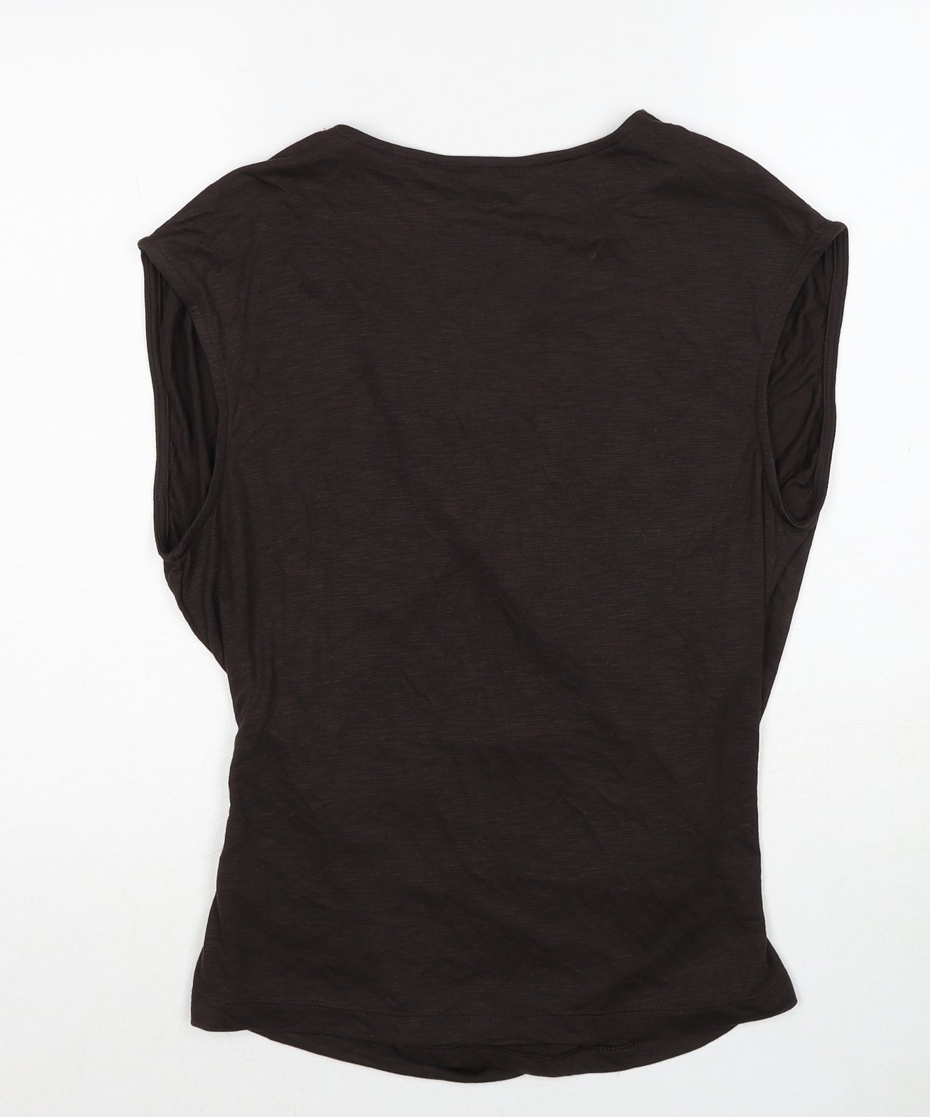 Marks and Spencer Womens Brown Modal Basic Blouse Size 10 V-Neck - Wrap Front Detail