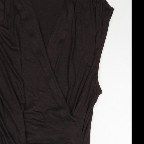 Marks and Spencer Womens Brown Modal Basic Blouse Size 10 V-Neck - Wrap Front Detail