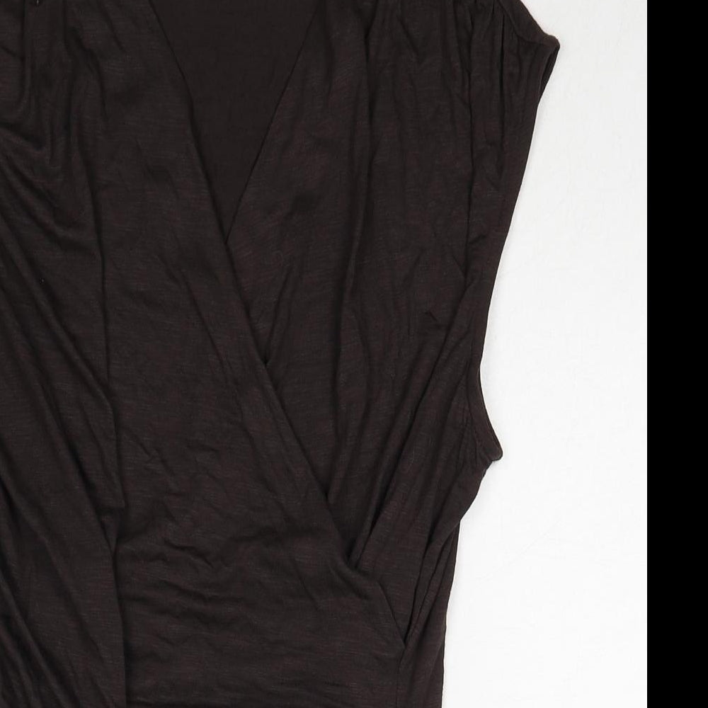 Marks and Spencer Womens Brown Modal Basic Blouse Size 10 V-Neck - Wrap Front Detail