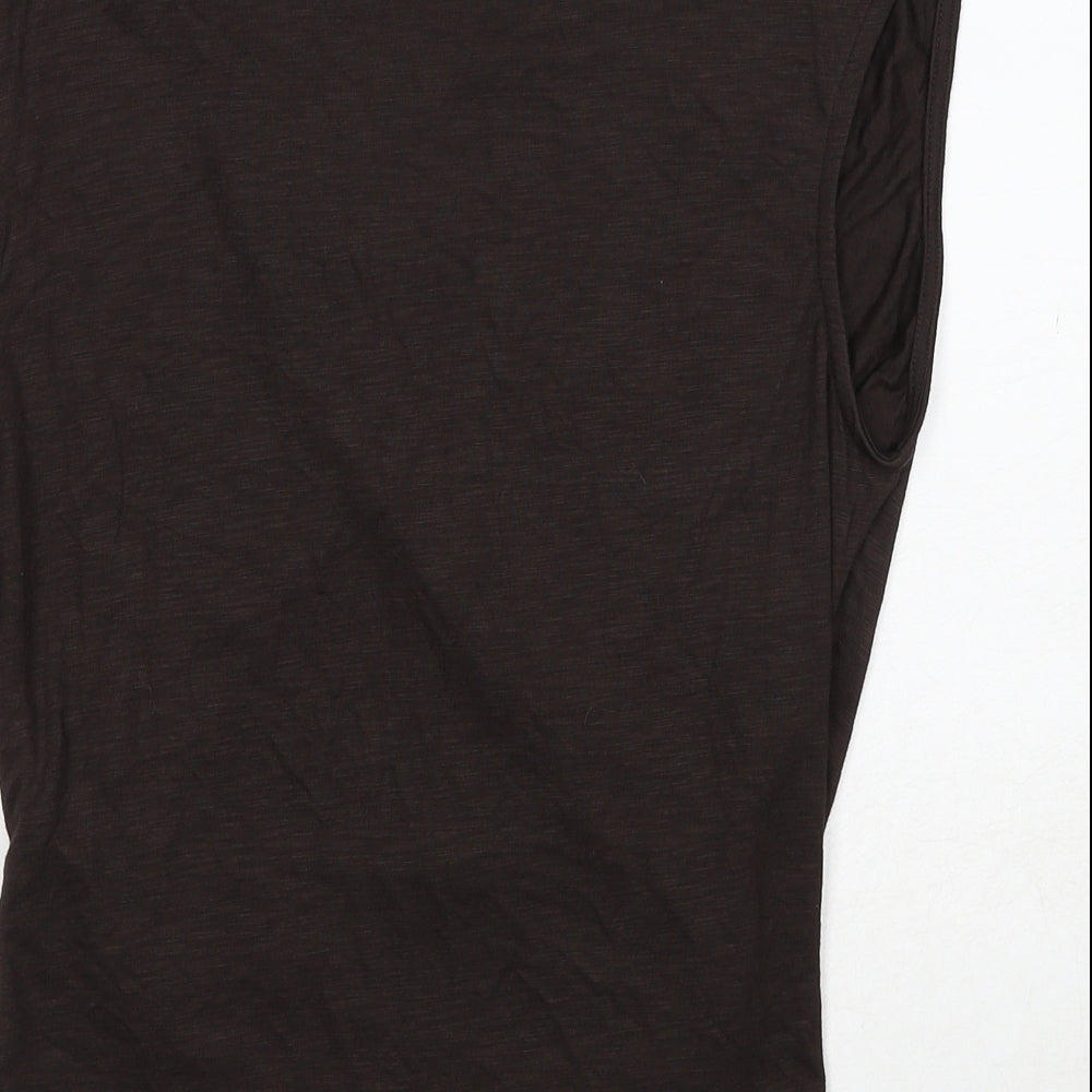 Marks and Spencer Womens Brown Modal Basic Blouse Size 10 V-Neck - Wrap Front Detail
