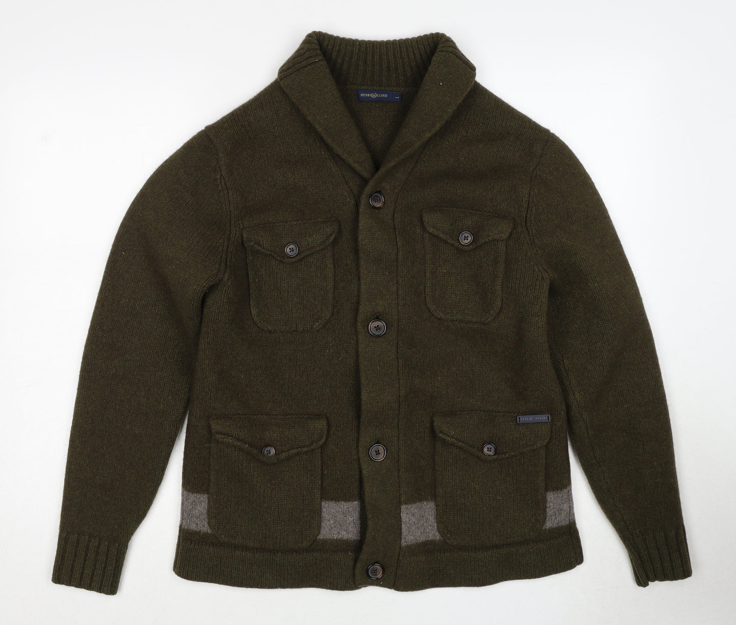 Henri Lloyd Womens Green Collared Wool Cardigan Jumper Size L