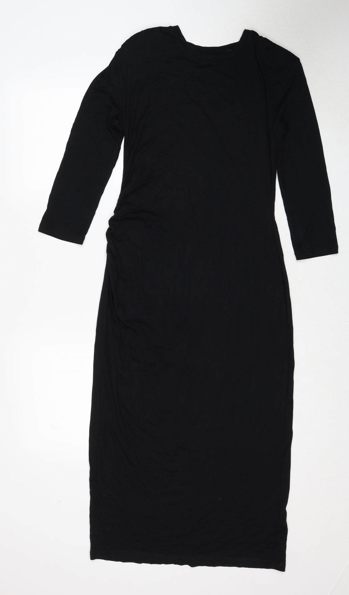 Marks and Spencer Womens Black Viscose Shift Size 10 Round Neck Pullover - Shoulder Pads