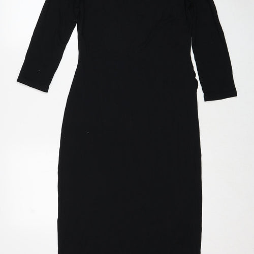 Marks and Spencer Womens Black Viscose Shift Size 10 Round Neck Pullover - Shoulder Pads