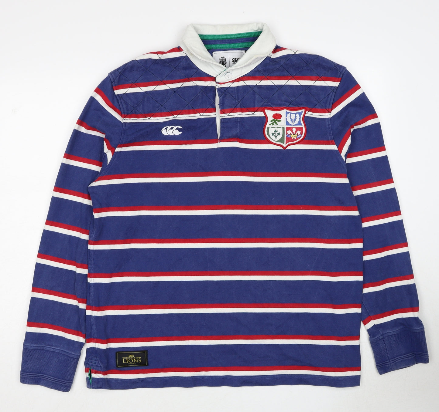 Canterbury Mens Blue Striped Cotton Polo Size XL Collared Pullover