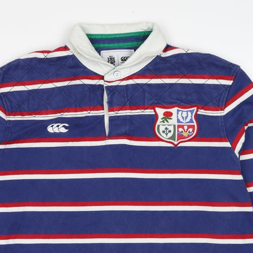 Canterbury Mens Blue Striped Cotton Polo Size XL Collared Pullover