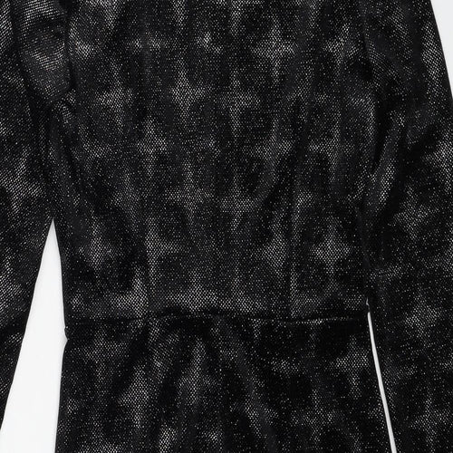 Zara Womens Black Geometric Polyester Shift Size S Mock Neck Button