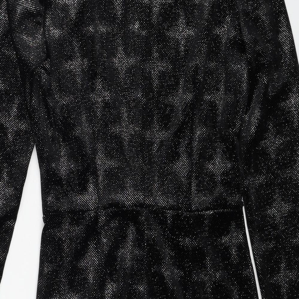 Zara Womens Black Geometric Polyester Shift Size S Mock Neck Button