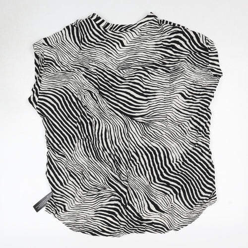 Roman Womens Black Animal Print Viscose Basic Button-Up Size 14 V-Neck - Zebra Print