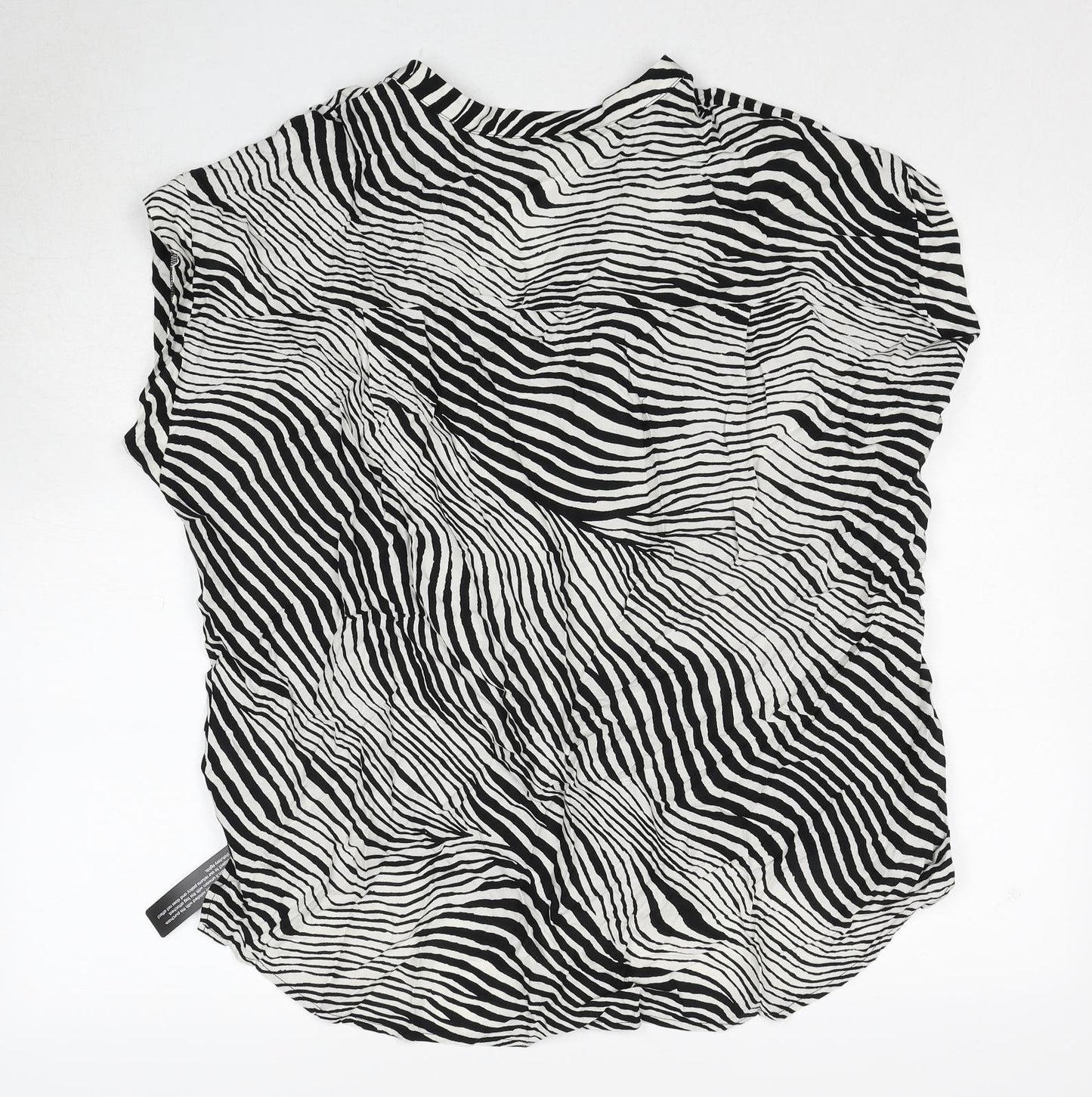 Roman Womens Black Animal Print Viscose Basic Button-Up Size 14 V-Neck - Zebra Print