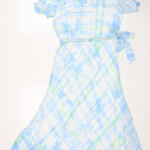DKNY Womens Blue Geometric Polyester A-Line Size 10 Collared Zip
