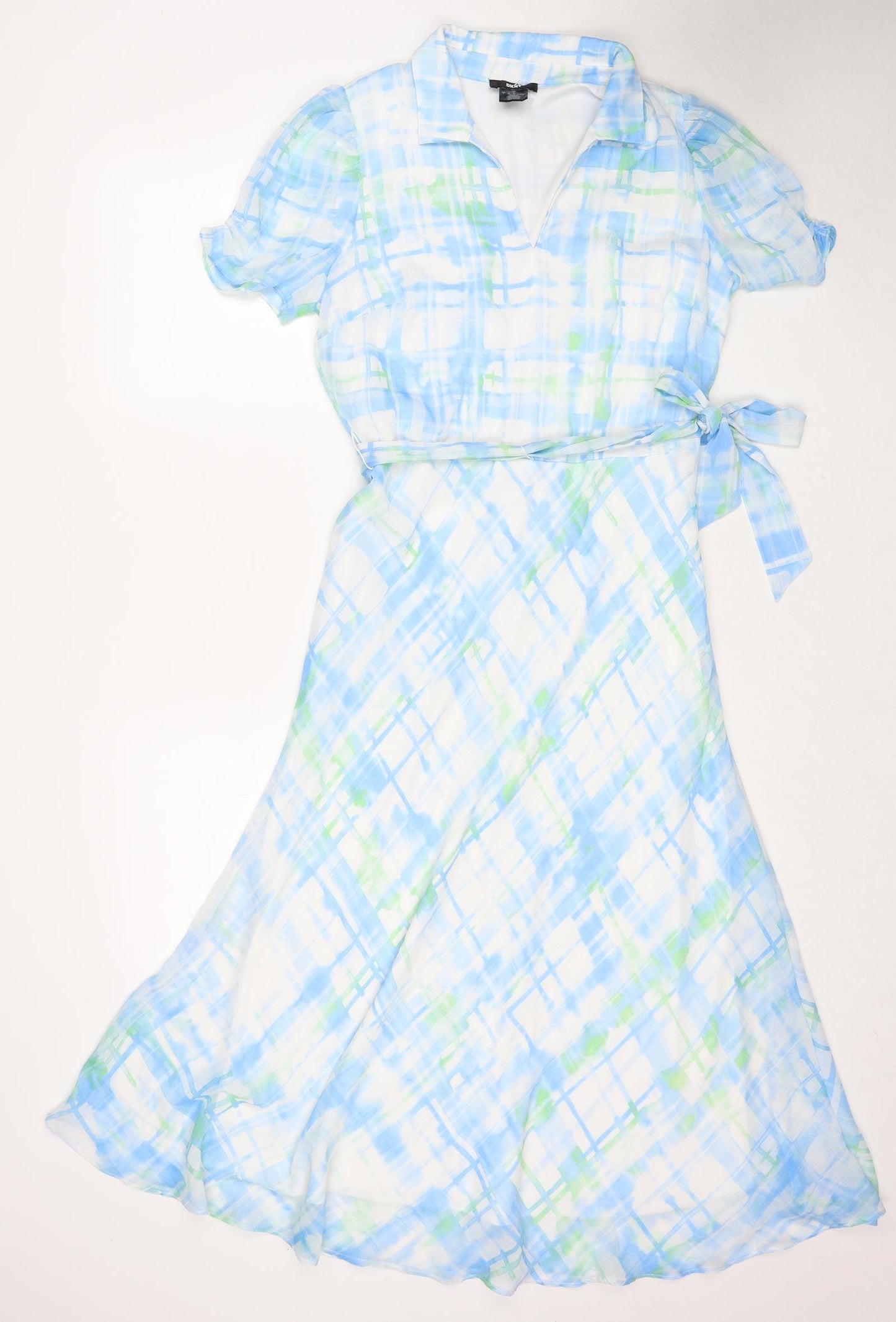 DKNY Womens Blue Geometric Polyester A-Line Size 10 Collared Zip