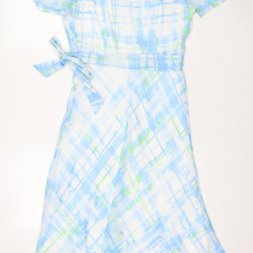 DKNY Womens Blue Geometric Polyester A-Line Size 10 Collared Zip