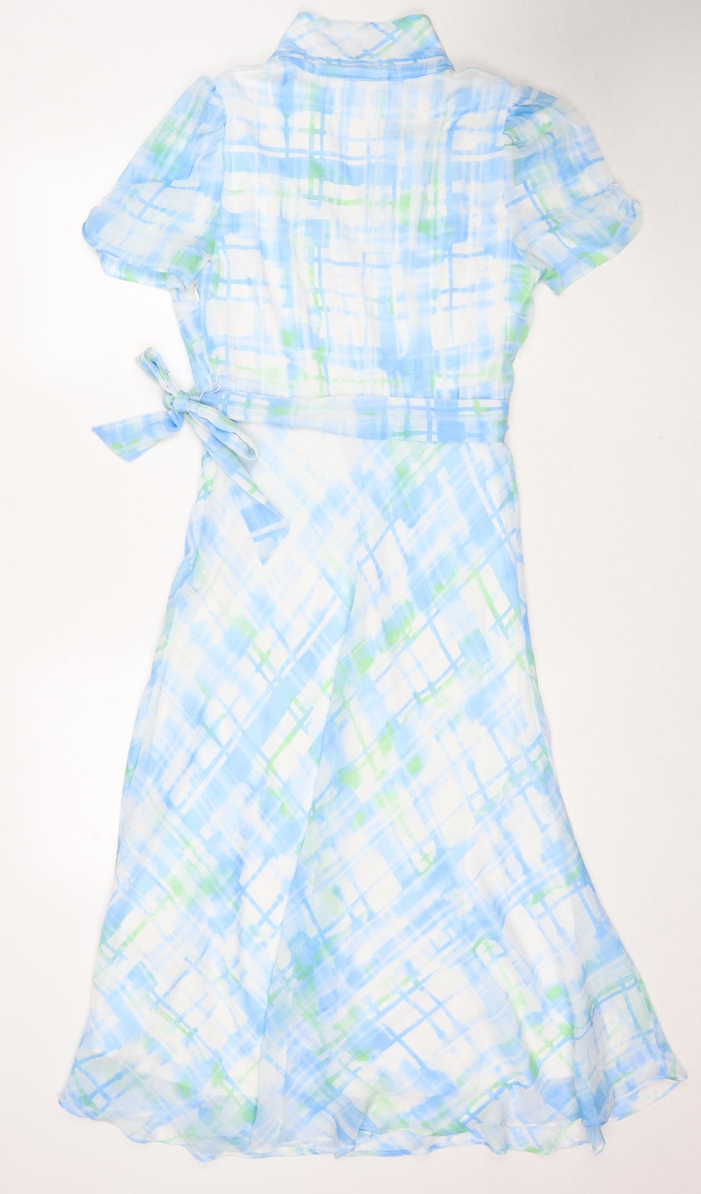 DKNY Womens Blue Geometric Polyester A-Line Size 10 Collared Zip