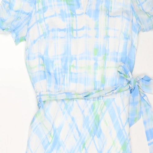 DKNY Womens Blue Geometric Polyester A-Line Size 10 Collared Zip