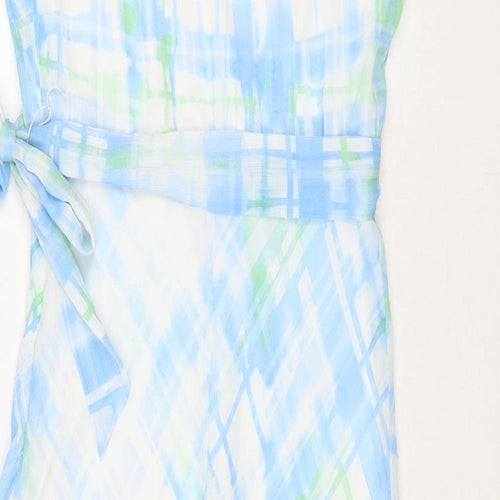 DKNY Womens Blue Geometric Polyester A-Line Size 10 Collared Zip