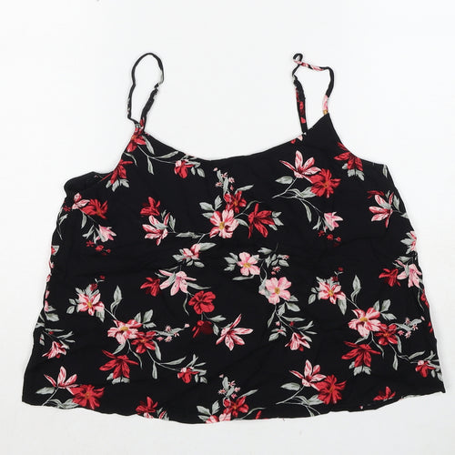 H&M Womens Black Floral Viscose Basic Tank Size 10 Round Neck