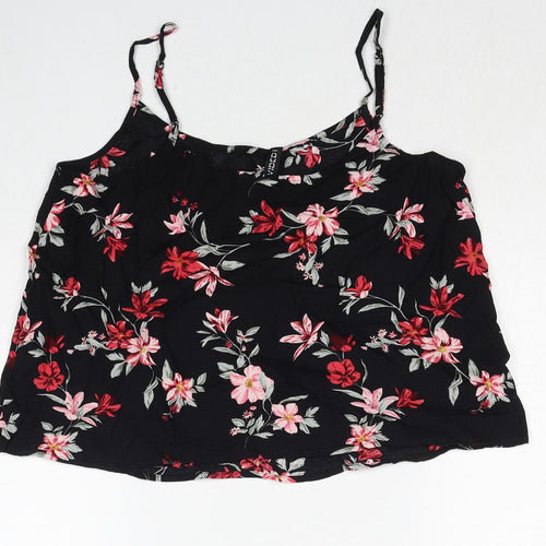 H&M Womens Black Floral Viscose Basic Tank Size 10 Round Neck