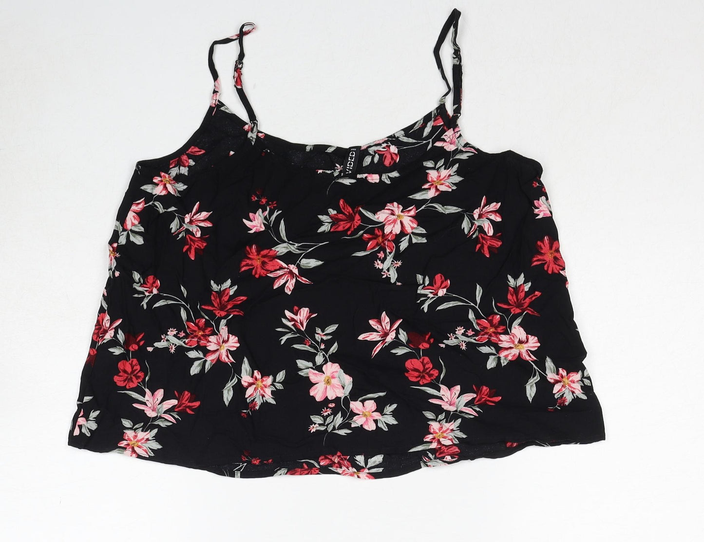 H&M Womens Black Floral Viscose Basic Tank Size 10 Round Neck