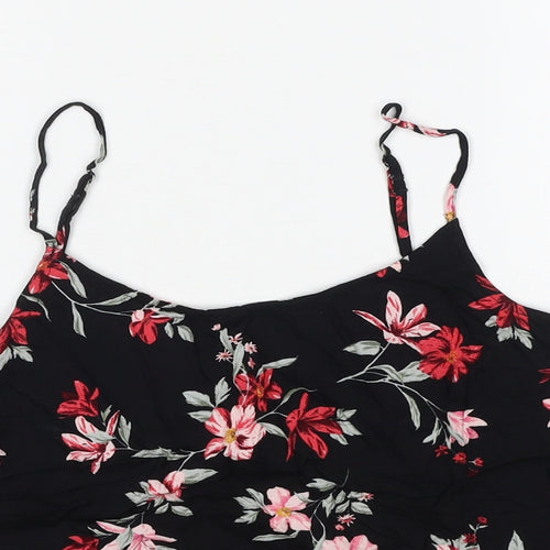 H&M Womens Black Floral Viscose Basic Tank Size 10 Round Neck