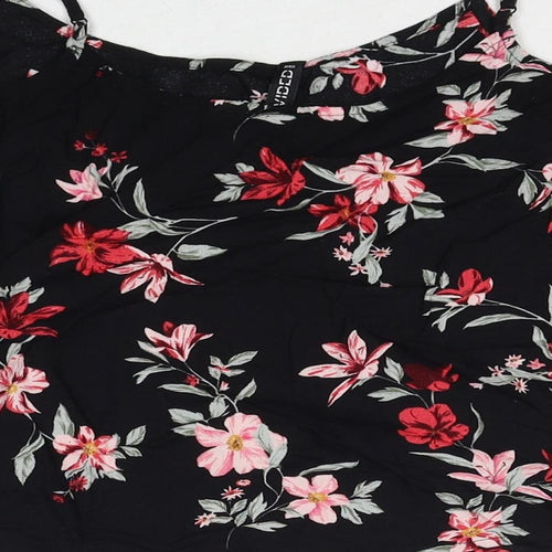 H&M Womens Black Floral Viscose Basic Tank Size 10 Round Neck