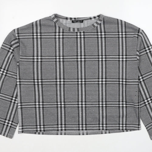 Innocence Womens Black Plaid Polyester Basic T-Shirt Size 14 Round Neck