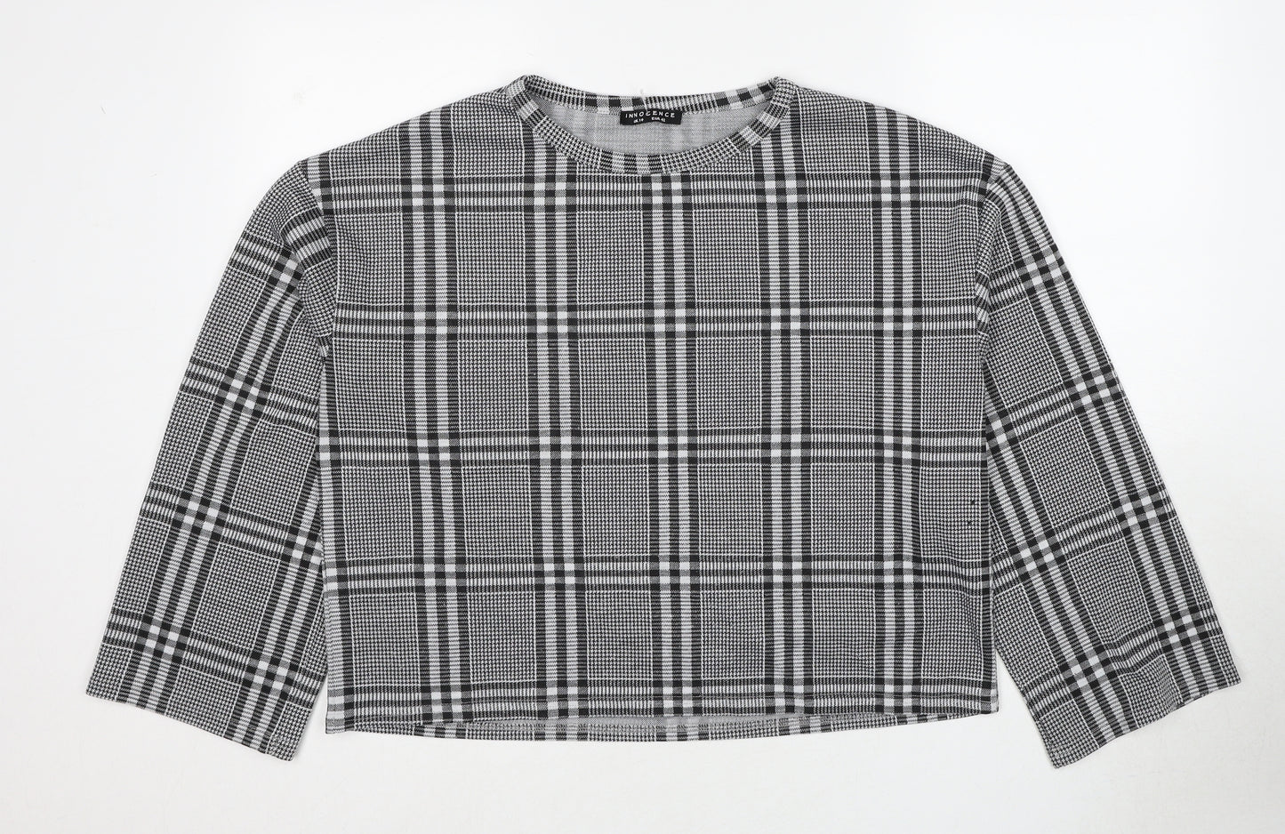 Innocence Womens Black Plaid Polyester Basic T-Shirt Size 14 Round Neck