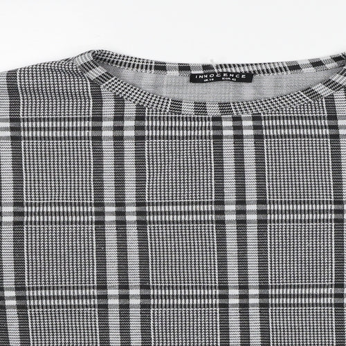 Innocence Womens Black Plaid Polyester Basic T-Shirt Size 14 Round Neck