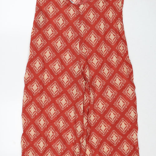 Zara Womens Red Geometric Cotton Jumpsuit One-Piece Size M Pullover