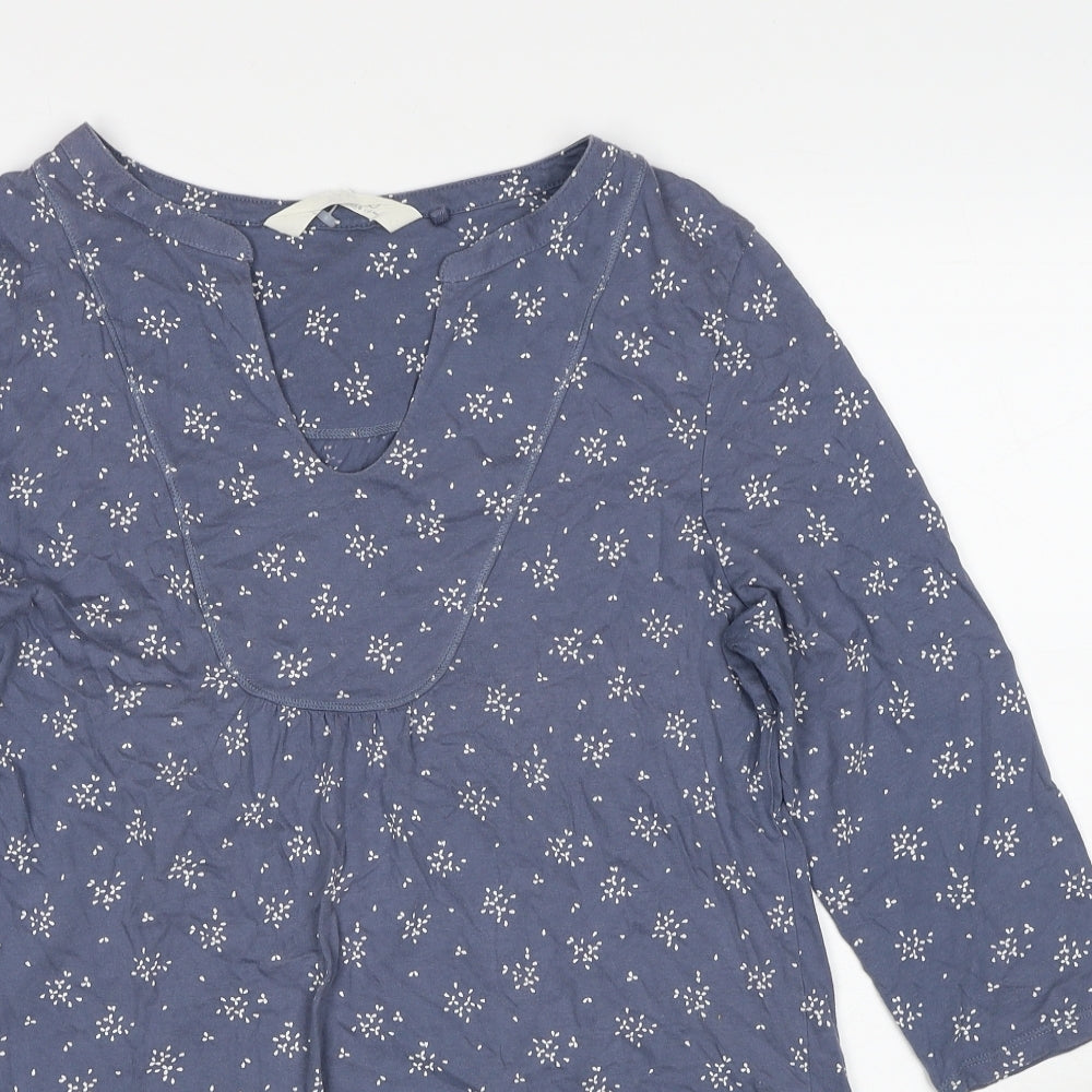 Fat Face Womens Blue Geometric Polyester Basic Blouse Size 14 V-Neck