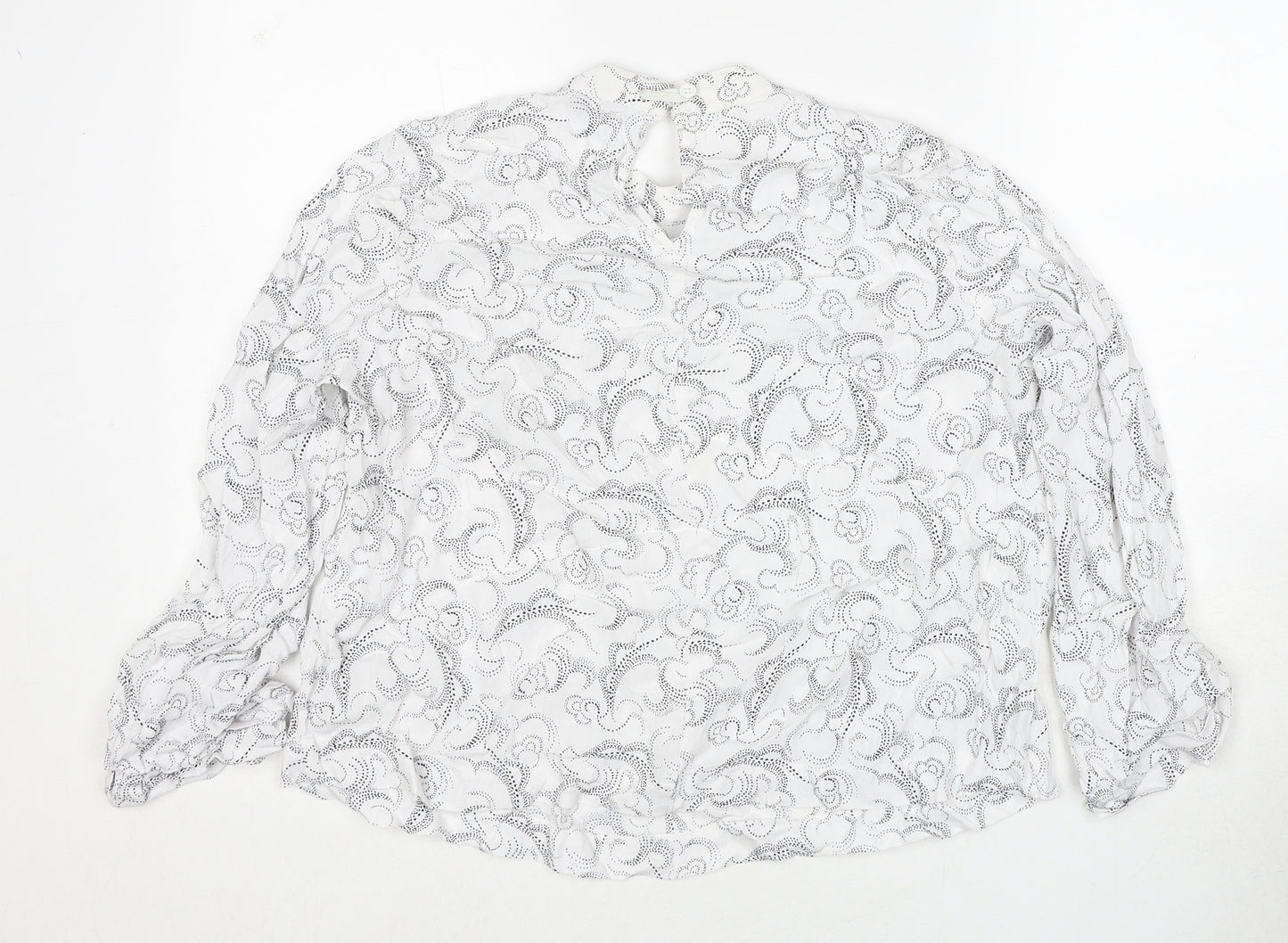 Marks and Spencer Womens White Geometric Viscose Basic Blouse Size 14 Round Neck